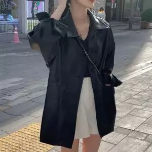 ONM 여자 카라 스타일 라이더 가죽 자켓 고품질 오버핏 레