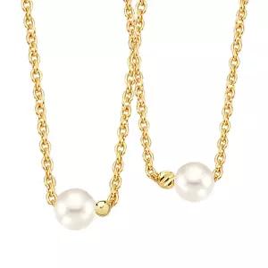 [골드피아] 14K 컷팅볼/쁘띠금볼 진주 목걸이 (14K 금볼 + 모조진주 + 브라스 체인 목걸이)