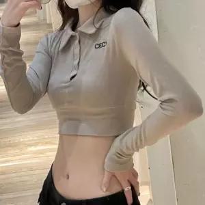 ONM 여성 슬림핏 날씬 배꼽티 카라티 크롭 3color 긴팔