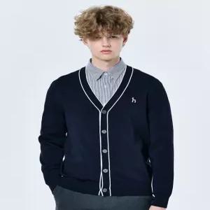 헤지스 남성 25SS 네이비 쿨코튼 티핑 솔리드 가디건 HZSW5A200N2