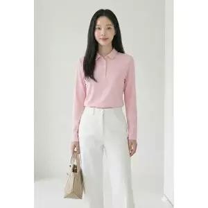 [하프클럽/크로커다일레이디]라이트 핑크 크로커 데일리 카라 티셔츠 CLCSTS904