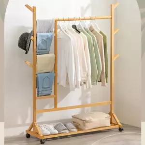 뱀부 우드 멀티 행거 이동식 옷 모자 가방 걸이 대나무 원목 수납 스탠드