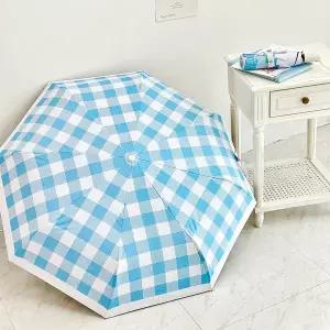 [홀리지]하모시 블루 체크패턴 자외선 차단 미니 자동 양우산