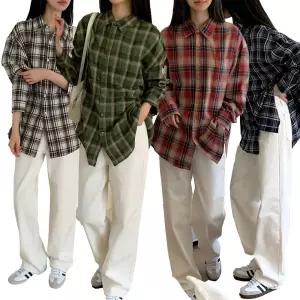 다올샵 여성 체크남방 오버핏 셔츠 긴팔 다양한컬러 브라운 네이비 레드 그린