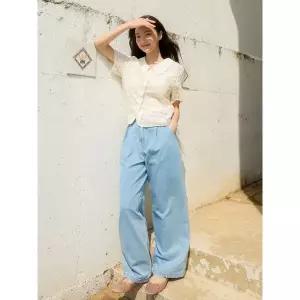 [올리브데올리브](광주신세계)핀턱 포인트 벨티드 와이드 데님 팬츠 OJ5ML272