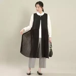 애비뉴투지 엄마옷 쉬폰 플리츠 원버튼 라운드 여성 봄 가을 간절기 정장 트임 롱