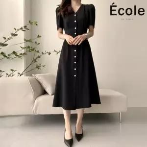 줄리앙 블랙 반팔 롱원피스_F45WOB006Z