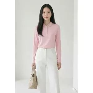 [하프클럽/크로커다일레이디]라이트 핑크 크로커 데일리 카라 티셔츠 CLCSTS9