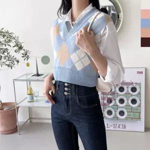 ONM 여자아가일 크롭니트조끼 패션 웨어 데일리