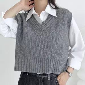 ONM 여성 캐주얼 니트 조끼 레이어드 패션 학생룩 코디