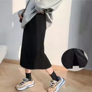 ONM 기모 안감 코듀로이 허리밴딩 뒷트임 포인트 롱스커트