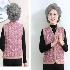 ONM 겨울 할머니 조끼 김장조끼 꽃무늬 실내 누빔 조끼