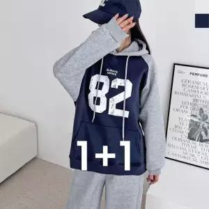 ONM 여자 오버핏 82 기모 배색 후드티 예쁜 데일리 패션