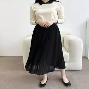 ONM 여성 2컬러 차르르 밴딩 쉬폰 플리츠 주름 롱스커트