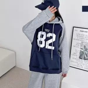 ONM 여자 겨울 오버핏 82 기모 배색 후드티