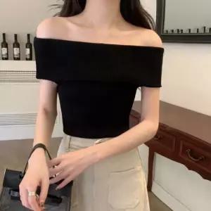 ONM 모던 베이직 여성 오프숄더 민소매 골지 여름 니트