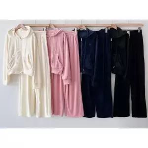 ONM 여자 벨벳 크롭 후드 집업 와이드 트레이닝 세트