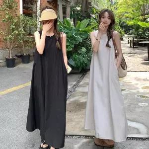 ONM 루즈핏 여자 라운드넥 민소매 A라인 시원한 원피스 롱