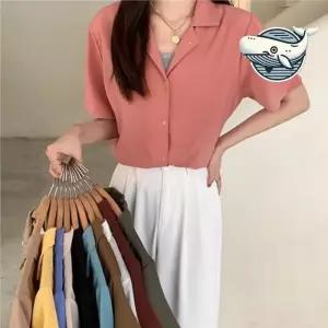 ONM 여름 크롭 쉬폰 블라우스 스타일리시한 반팔