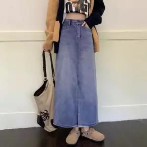 ONM 여성 봄 가을 롱 데님 하이웨스트 청치마