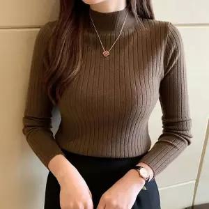 ONM 여자 하프넥 목티 골지 슬림 스타일 긴팔 니트