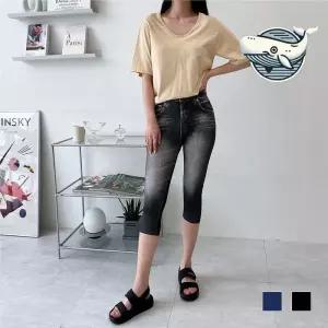 ONM 여름 데님 레깅스 편안한 7부 바지 신축성