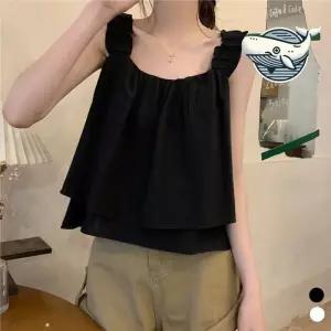 ONM 여름 프릴 캡 나시 블라우스 블랙 캐주얼