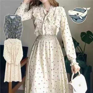 ONM 러블리 프릴 꽃무늬 여성 롱 드레스 봄 쉬폰