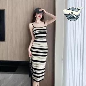 ONM 여름 스트라이프 원피스 니트 섬세한 디자인