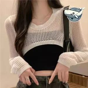 ONM 여름 휴양지룩 크롭 니트 긴팔 원피스 레이어드