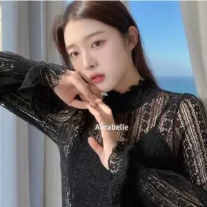 [라일리의류] Rly 아우라벨르 블랙색상 꽃비 이너시스루 레이스블라우