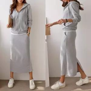 (TRS-995)심플 롱스커트 후드집업 트레이닝복세트