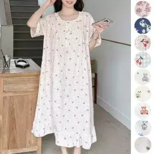 여성 루즈핏 요루면 프릴 반팔 원피스 파자마 여자 잠옷