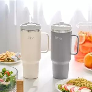 클리나 보온보냉 대용량 손잡이 빨대 스텐 차량용 뉴원더 텀블러 1200ml