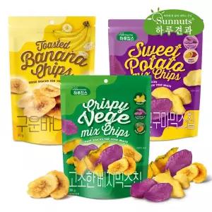 [하루견과] 과자대신 건강한 원물간식칩 3종 혼합 (바나나칩+고구마믹스칩+베지믹스칩)