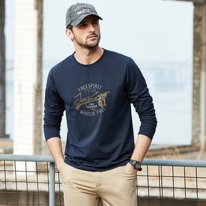 JEEP SPIRIT 봄 가을 남성 긴팔 티셔츠 프린트 라운드넥 캐주얼 면티