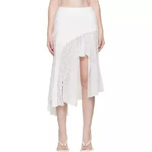푸시버튼 화이트 레이스 트리밍 머메이드 미디 스커트 252252F092004