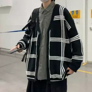 남성 루즈핏 가디건 체크패턴 자켓 간절기 봄 가을 겨울용 레이어드 아우터 2color