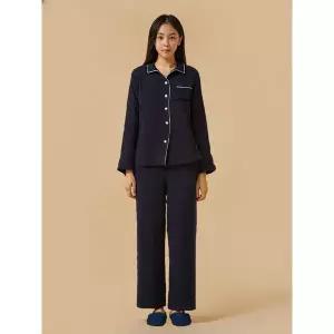 [아웃도어스/자주]네이비 여 더블 코튼 파자마 세트 J214401009