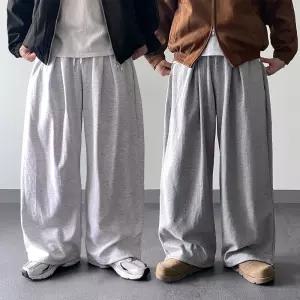 포턱 스트링 와이드 면바지 회색 통바지 벌룬 스 스웨트 통큰 트레이닝 팬