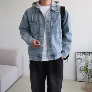 남자 후드 청자켓 탈부착 루즈핏 연청 흑청 데님 자켓