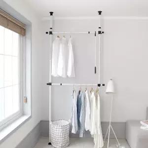 (2단 38파이) 틈새 파이프 행거/옷걸이/옷행거/철제/드레스룸/스탠드/헹거/튼튼한/철재/수납/조립식/스텐드