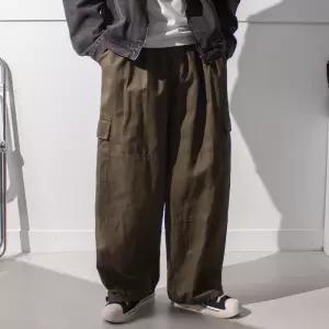 와이드 카고 밴딩 치노 팬츠 / 벌룬 핏 2way 발목 스트링 건빵 면 바지