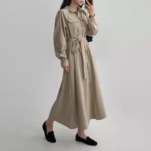 [에이와비] 트렌치셔츠롱원피스 -하객룩추천/벨트세트/3color