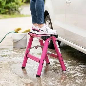 스마토 2단 사다리 핑크 경량 알루미늄 접이식 세차 발판