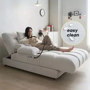 라온 1인용 전동 모션쇼파 슬라이딩 확장 소파베드 이지클린 발수코팅 패브릭 핸드폰거치대