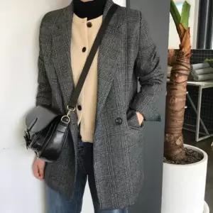 [라일리여성의류] Rly 클래식 루즈핏 체크 자켓 모던 마이 블랙