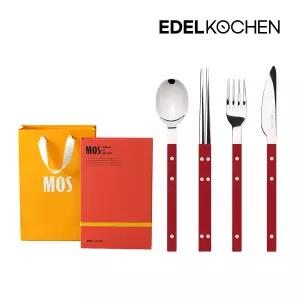 모스 커트러리 디너 1인조 세트 (체리레드) (숟가락, 젓가락, 포크, 나이프)