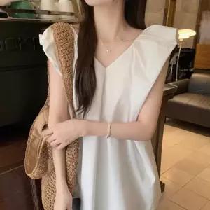 [라일리여성의류] Rly 바캉스 휴양지 룩 브이넥 프릴 민소매 블라우스