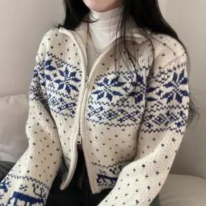 Rly (투웨이 집업) 노르딕 크롭 눈꽃 루돌푸 집업니